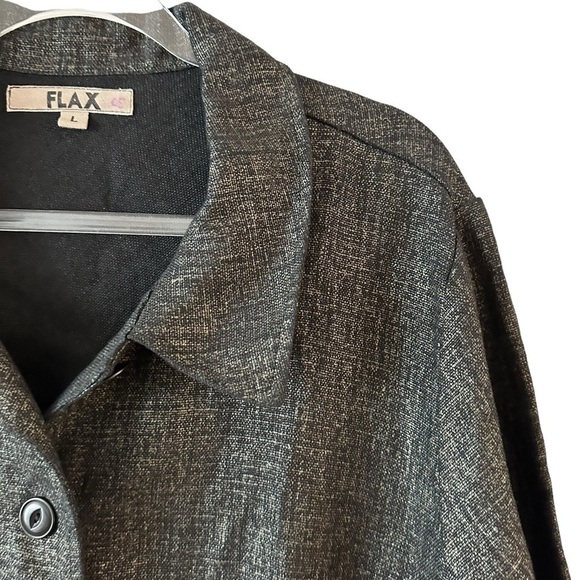 NWOT FLAX 100% linen long sleeve duster jacket grey-black boho classic oversized - Picture 3 of 16